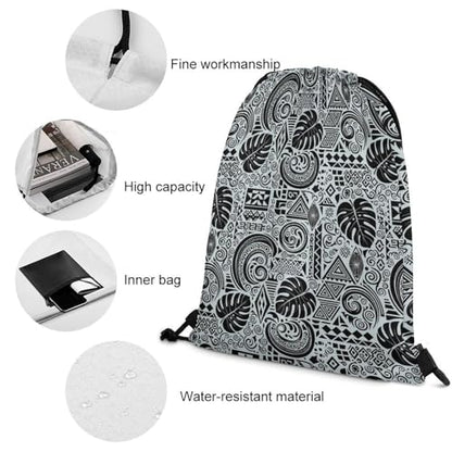 Swimming Drawstring Sack Waterproof Gym Backpack for Beach Sports Yoga Gear, Lightweight Unisex, Polynesian Tattoo Tapa Designs In Blue Bags - color: Picture (631)