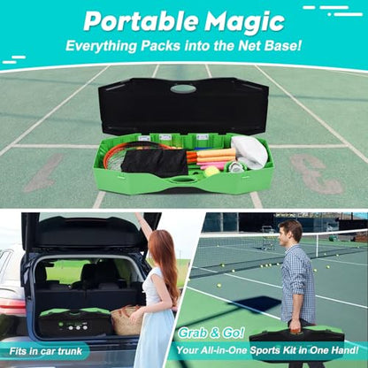 Badminton Set,Volleyball Set,Tennis Set with Storage Base.for Gatherings with Friends,Backyard Fun,Beach outings,Grassy Fields,and Other Outdoor Activities.Complete 3-in-1 Accessory Set.