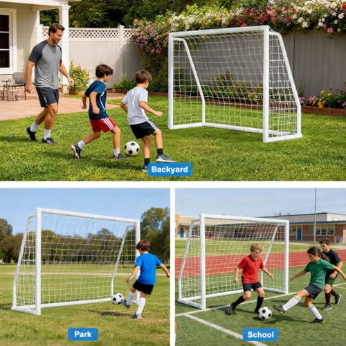 MOPHOTO Soccer Goal for Backyard, 6x4ft/8X6ft/10X6.5ft/12X6ft PVC Soccer Goal with Training Cones & Target Net, Lightweight Soccer Practice Net for Teens - size: 8x6ft, style: Foldable