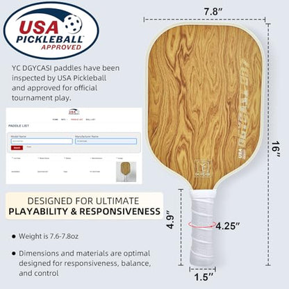 YC DGYCASI Pickleball Paddles Set of 2, 2026 USAPA Approved Pickleball Set, Fiberglass Lightweight Pickle Ball Rackets 2 Pack, 2 Outdoor Pickleball, 2 Indoor Pickleball Balls, 1 Pickleball Bag - color: Wood Grain