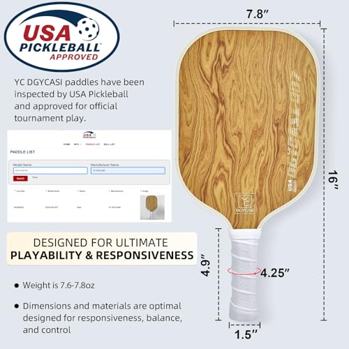 YC DGYCASI Pickleball Paddles Set of 2, 2026 USAPA Approved Pickleball Set, Fiberglass Lightweight Pickle Ball Rackets 2 Pack, 2 Outdoor Pickleball, 2 Indoor Pickleball Balls, 1 Pickleball Bag - color: Wood Grain