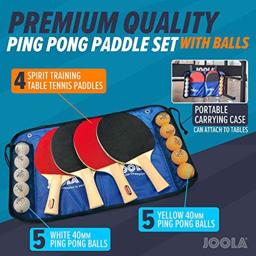 JOOLA Family Premium Ping Pong Paddles Set of 4 - Advanced Table Tennis Rackets, 10 Training 3 Star Ping Pong Balls, and Storage Case - Competitive or Recreational Play - Indoor and Outdoor Compatible