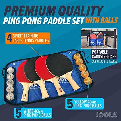 JOOLA Family Premium Ping Pong Paddles Set of 4 - Advanced Table Tennis Rackets, 10 Training 3 Star Ping Pong Balls, and Storage Case - Competitive or Recreational Play - Indoor and Outdoor Compatible