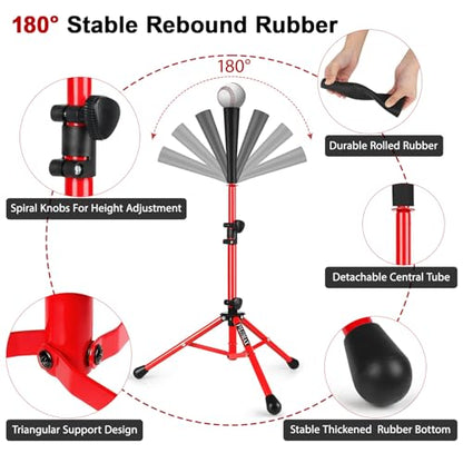Batting Tee,Baseball Tee,Softball Tee, for Kids,Teens,Adults Baseball Hitting Practicing. Include 2 Pcs Replaceable Rubber Ball Seat and Carrying Bag.Adjustable Height - color: red