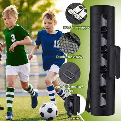 Mesh Soccer Ball Bag Holds up to 5 Balls Football Bag for Coaches 40 x 9 Inches Equipment Bags with 1 Front Pockets and Adjustable Shoulder Strap for Coach Sport Accessories Gym Volleyball
