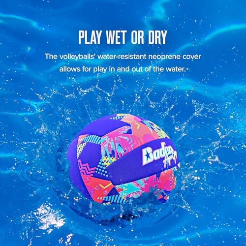 Baden Aquagrip Soft Neoprene Cover Swimming Pool Ball - color: Purple/Yellow Electric Palm, size: Official Size 5, style: Volleyball