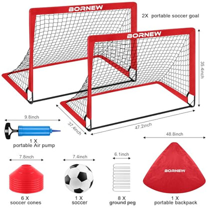 Kids Soccer Goal for Backyard Set - 2 Set of 6X4 / 4X3 ft Toddler Soccer Nets Training Equipment, Soccer Ball, Pop Up Portable Soccer Set for Kids and Youth Games and Training Goals Ages 3-16 Gift - color: 2.Red