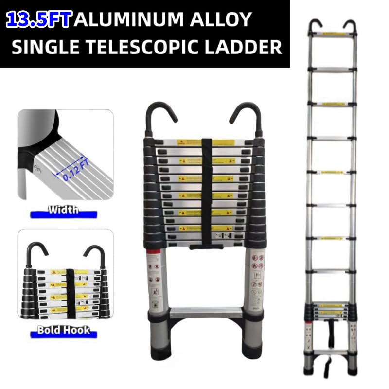 Telescoping Ladder, Aluminum Lightweight Extension Ladder with 2 Triangle Stabilizers, Heavy Duty 330lbs Max Capacity, Multi-Purpose Collapsible Ladder for RV or Outdoor Work (13.5FT) - size: 13.5FT