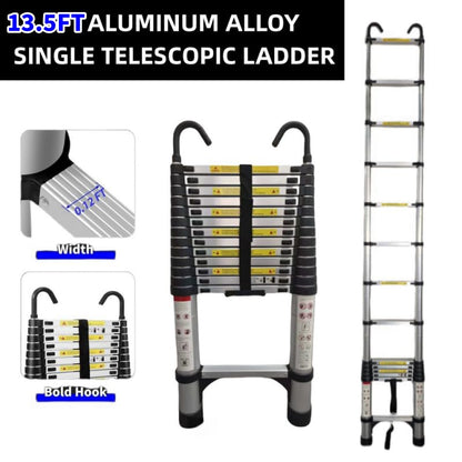 Telescoping Ladder, Aluminum Lightweight Extension Ladder with 2 Triangle Stabilizers, Heavy Duty 330lbs Max Capacity, Multi-Purpose Collapsible Ladder for RV or Outdoor Work (13.5FT) - size: 13.5FT