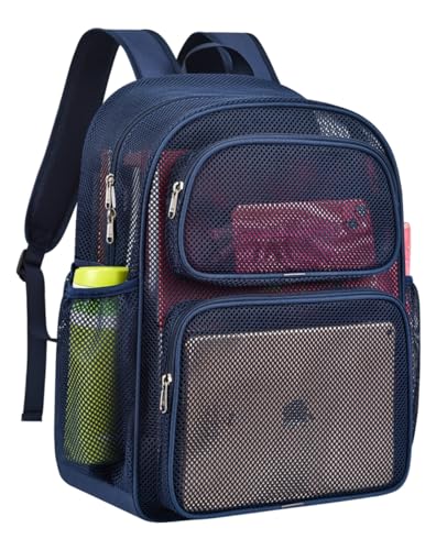 MAY TREE Mesh Backpack Heavy Duty Big Mesh Bag Large Capacity for Travel Beach Hiking Outdoor Sports with Paded Strap, Blue - color: Blue