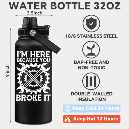 Fufandi Mechanic Gifts - Maintenance Man Gifts for Men - Mechanic Appreciation Gift - Maintenance Worker Travel Water Bottle 32oz - color: Mechanic Black