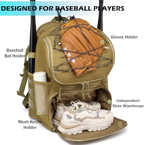 HAMBOLY Baseball & Softball Bag for Adult and Youth with Shoe Compartment, Waterproof Equipment Bag Backpack for Baseball Softball Bat Helmet, with Fence Hook Design