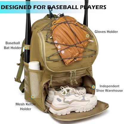HAMBOLY Baseball & Softball Bag for Adult and Youth with Shoe Compartment, Waterproof Equipment Bag Backpack for Baseball Softball Bat Helmet, with Fence Hook Design