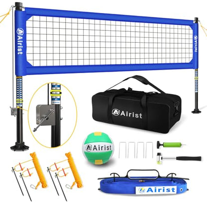 Heavy Duty Volleyball Net Outdoor with Steel Anti-Sag System, Adjustable Aluminum Poles, Professional Volleyball Nets Set for Backyard and Beach, Volleyball and Carrying Bag - color: Blue