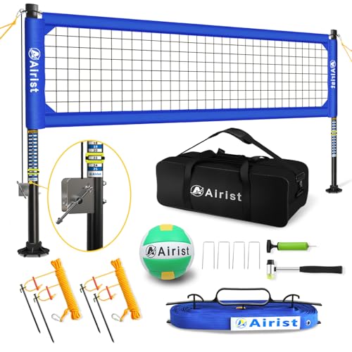 Heavy Duty Volleyball Net Outdoor with Steel Anti-Sag System, Adjustable Aluminum Poles, Professional Volleyball Nets Set for Backyard and Beach, Volleyball and Carrying Bag - color: Blue