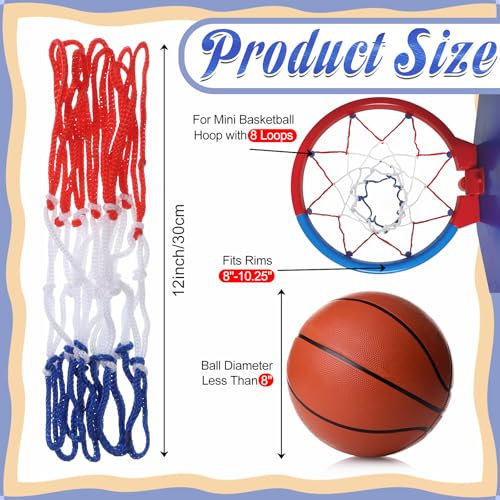 2Pcs Mini Basketball Net Replacement, 8 Loops Basketball Net Small Replacement Net for Indoor Door Room Walls, Vibrant Color