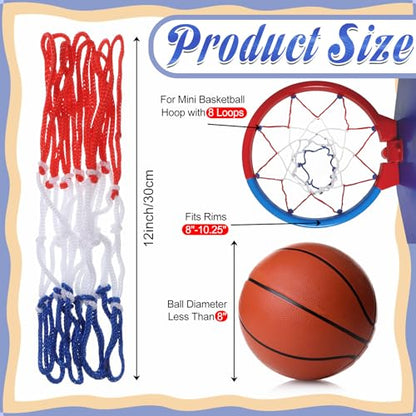 2Pcs Mini Basketball Net Replacement, 8 Loops Basketball Net Small Replacement Net for Indoor Door Room Walls, Vibrant Color