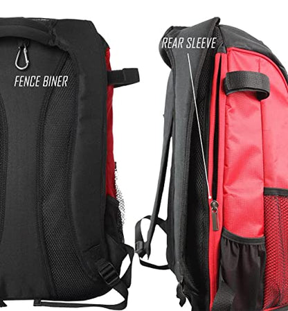 PowerNet Baseball Softball Backpack, Choose from 3 Colors Red Black Blue, Padded Helmet Carrier, Dual Bat Sleeves, Vented Cleat Compartment, Fence Hook, Hook and Loop Batting Glove Area - color: Red