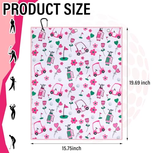 Liliful Woman Golf Accessories Kit Include 19.69 x 15.75 Inches Microfiber Waffle Golf Towel and Club Groove Cleaner Brush for Woman Gifts - color: Mainly Pink and Green