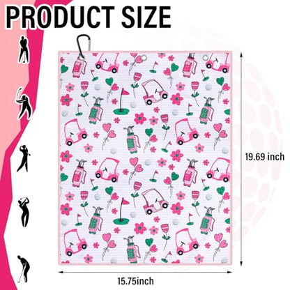 Liliful Woman Golf Accessories Kit Include 19.69 x 15.75 Inches Microfiber Waffle Golf Towel and Club Groove Cleaner Brush for Woman Gifts - color: Mainly Pink and Green