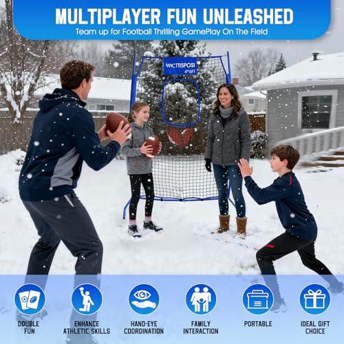 Football Throwing Net, Upgrade Heavy Duty Metal Frame Quarterback Training Equipment Throwing Machine with 1-4 Targets, Easy Setup Football Target Practice with CarryBag, Allweather Indoor Outdoor Use - size: 4 FT × 6 FT