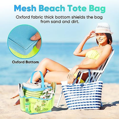 EUDELE Mesh Shower Caddy Portable, 8-Pocket Large Capacity, Quick Dry, Easy Clean, Ideal for Beach, Swimming, Gym, Travel - color: Fluorescent Green-Light Blue