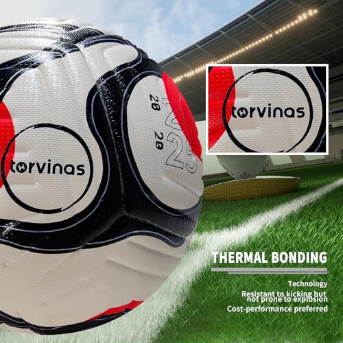 Soccer Ball Size 5,4 – Thermal Bonded Waterproof PU Leather, Professional Training & Match Ball for Youth & Adults, with Pump & Bag, Training Gift Set - color: red