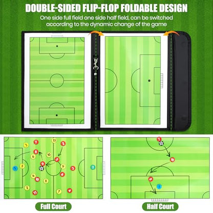 Foldable Magnetic Soccer Coaching Board, Portable Football Tactics Strategy Board with Dry Erase Markers and Magnetic Markers for Coaches Training, Great Gift for Kids Soccer Coach.