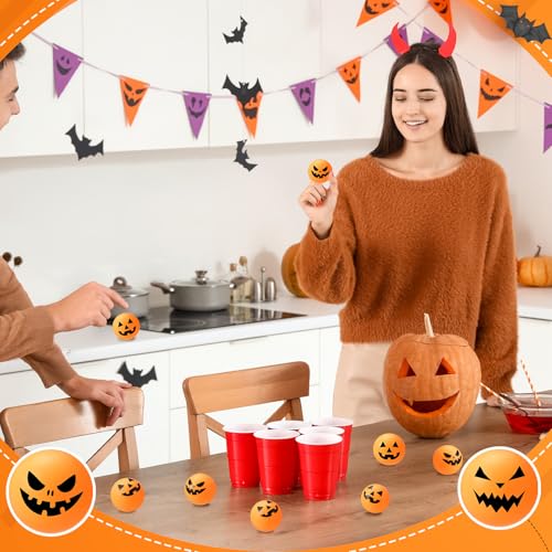 Soulchen Halloween Table Tennis Balls Bulk 40 mm Pumpking Ghost Spooky Novelty Funny Table Tennis Ball Accessories for Halloween Pumpkin Spooky Party Birthday Fun Gift
