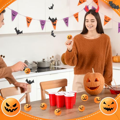 Soulchen Halloween Table Tennis Balls Bulk 40 mm Pumpking Ghost Spooky Novelty Funny Table Tennis Ball Accessories for Halloween Pumpkin Spooky Party Birthday Fun Gift