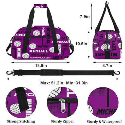 Custom Volleyball Gym Bag Duffel Bag for Women Men, Personalized Name Sport Bag Overnight Bags Customized Travel Weekender Bag, Dark Purple - color: Dark Purple