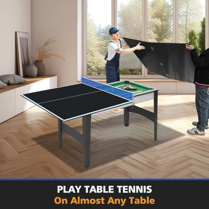 71" Foldable Table Tennis Conversion Top with Net - 12mm MDF Ping Pong Table Top with Pre-Assembled Design - Portable Indoor Game Table with EVA Foam Pads