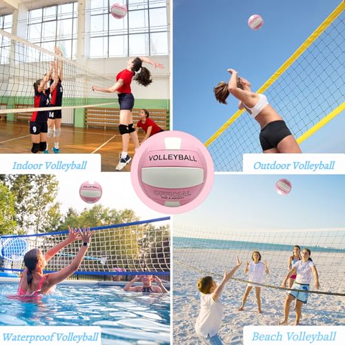 Volleyball Official Size 5 for Indoor Outdoor, Thicker PU Soft Volleyball Kit with Ball Pump for Adults Beach Game Gym Pool Training Play, Soft Touch