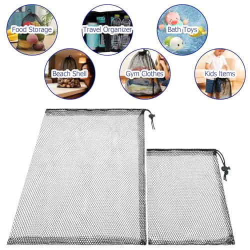 4 PCS Mesh Drawstring Bag, Black Nylon Mesh Ball Bag, Multipurpose Storage Bags for Collecting Half Balls, Tennis, Toys, Beach, Sports Gym, Travel