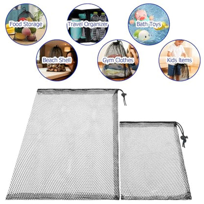 4 PCS Mesh Drawstring Bag, Black Nylon Mesh Ball Bag, Multipurpose Storage Bags for Collecting Half Balls, Tennis, Toys, Beach, Sports Gym, Travel
