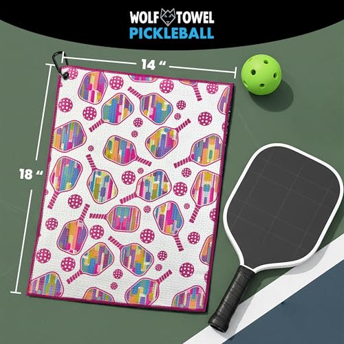Wolf Golf Towels Pickleball Towel | Pickleball Gifts | Paddle and Balls | Sport Towel | Retirement Gift - color: Floating Paddles and Balls