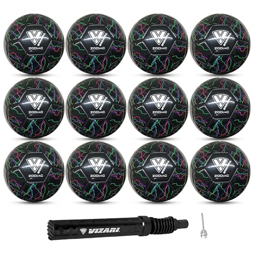 VIZARI Zodiac Youth Soccer Ball Synthetic Leather Soccer Ball for Boys, Girls, and Toddlers | Durable & Waterproof Design for Training and Games (Pak of 1, 6 & 12) - color: Black (Pack Of 12), size: 3