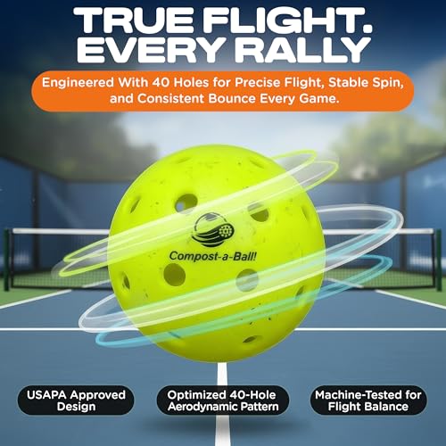 Eco Sports Pickleball Balls Outdoor – Pack of 6, 40 Hole Regulation Outdoor Pickle Balls for Training and Matches – USAPA Approved