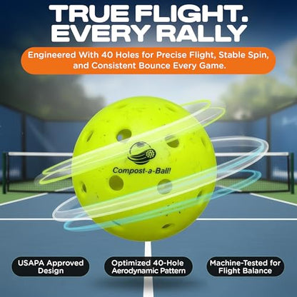 Eco Sports Pickleball Balls Outdoor – Pack of 6, 40 Hole Regulation Outdoor Pickle Balls for Training and Matches – USAPA Approved