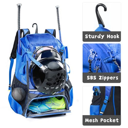 Baseball Backpack for Youth, Boys, Adults - Bat and Softball Equipment Bag With Glove Holder, Helmet, Shoes Compartment - T-Ball Accessories and Baseball Gifts