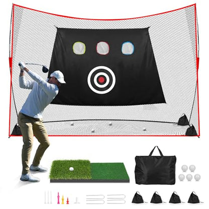 Golf Net: 10x7ft Heavy Duty Golf Practice Net for Indoor/Outdoor Training, Portable Golf Hitting Net with Carry Bag, Ideal Golf Training Aid for Golfers Backyard Driving Chipping Swing (Standard) - style: 10x7ft pro