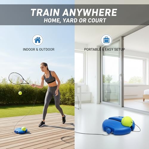 Tennis Buddy, Tennis Trainer Rebound Ball Set with Base and Balls, Beginners Portable Self Practice and Tennis Rebounder Trainer, Turn Any Space into a Tennis Court - color: With 2 Balls