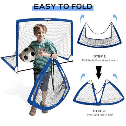 6x4 ft Kids Soccer Goals for Backyard Set of 2- Portable Pop Up Soccer Net for Backyard for Kids Toddler Youth, Soccer Training Equipment+ Soccer Goal Target, Ball and Cones, Outdoor Soccer Game