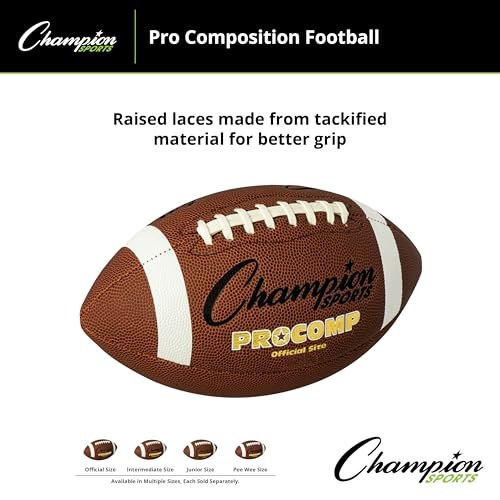 Champion Sports Pro & Composite Series Footballs – Water-Resistant Composite, Indoor/Outdoor, Official–Pee Wee Sizes - size: Official, style: Pro Composite