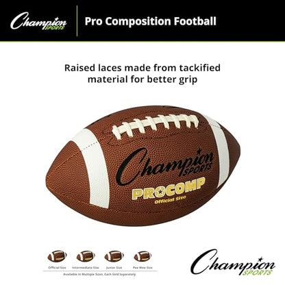 Champion Sports Pro & Composite Series Footballs – Water-Resistant Composite, Indoor/Outdoor, Official–Pee Wee Sizes - size: Official, style: Pro Composite