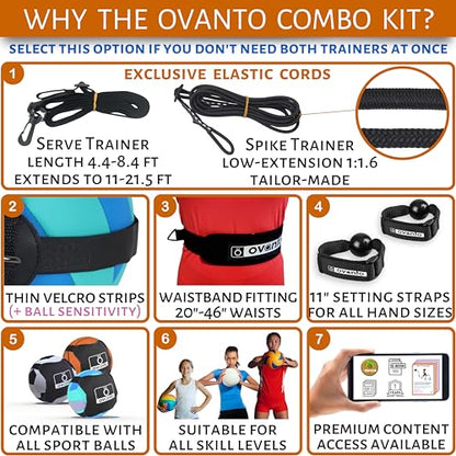 OVANTO Volleyball Training Equipment Aid – Solo Volleyball Equipment in 4 Styles to Serve, Spike, Set and Pass Like a Pro - Adjustable Volleyball Practice Equipment Gift for Beginners & Experts