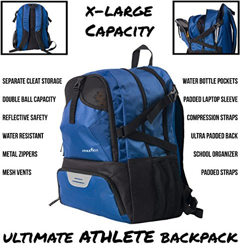 Athletico National Soccer Bag - Backpack for Soccer, Basketball & Football Includes Separate Cleat and Ball Holder - color: Blue