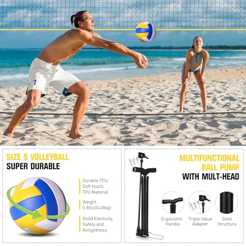 Freestanding Volleyball Net Set for Backyard - 12FT Portable Outdoor Volleyball Net Training Equipment with Soft Volleyball, Pump, Boundary Mark and Carry Bag for Park, Beach Games, Volleyball Sports