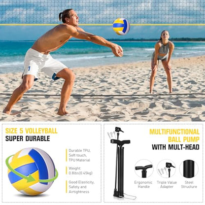 Freestanding Volleyball Net Set for Backyard - 12FT Portable Outdoor Volleyball Net Training Equipment with Soft Volleyball, Pump, Boundary Mark and Carry Bag for Park, Beach Games, Volleyball Sports