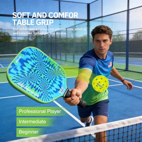 Pickleball Paddles - USAPA Approved Fiberglass Surface, Polypropylene Honeycomb Core - 8.5oz Lightweight Pickleball Paddle with Sweat-Absorbing Cushioned Grip, Cosmic Purple Design